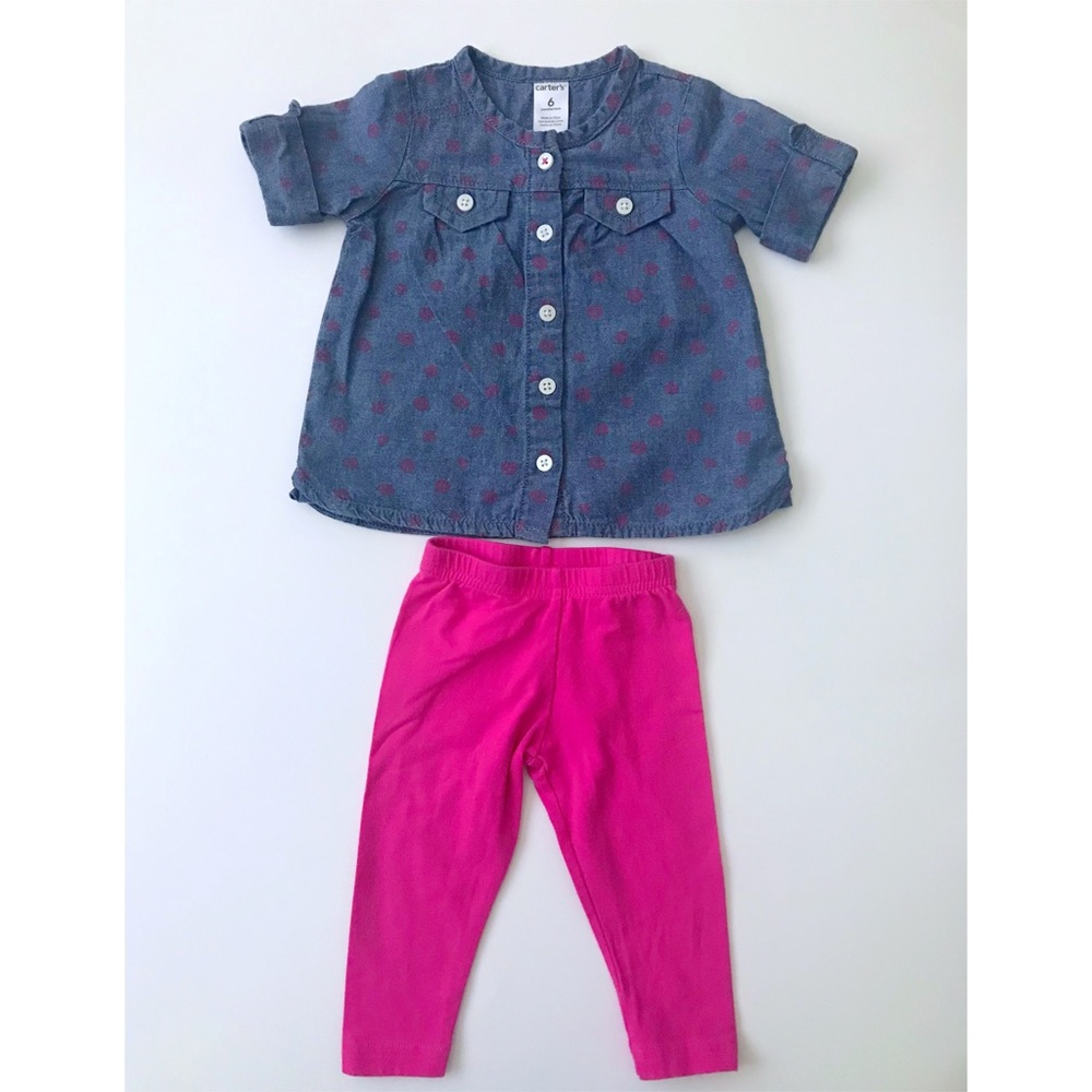 Carter’s Jean top with pink roses and pink pants